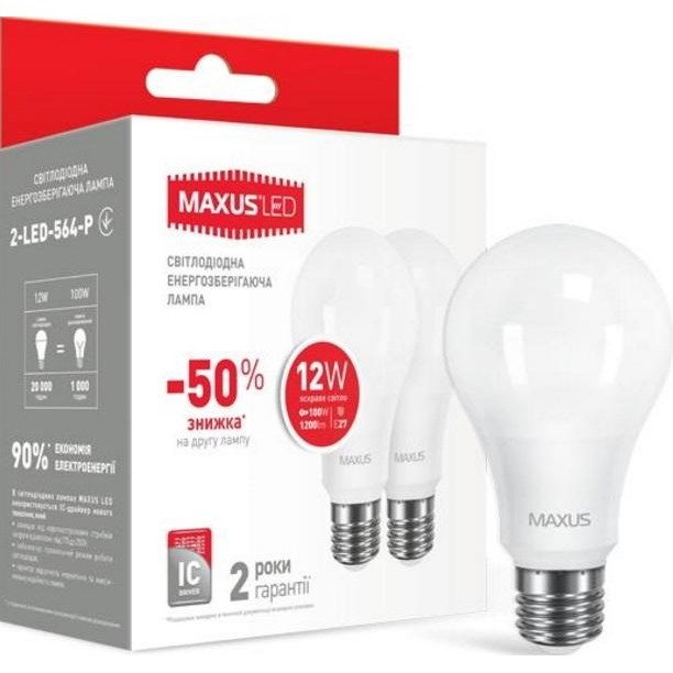 MAXUS 2-LED-563-P (A65 12W 3000K 220V E27) комплект 2 шт - зображення 1