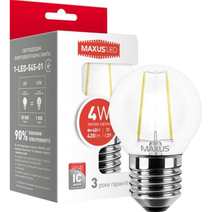 MAXUS LED G45 FM 4W 3000K 220V E27 Filament (1-LED-545-01) - зображення 1