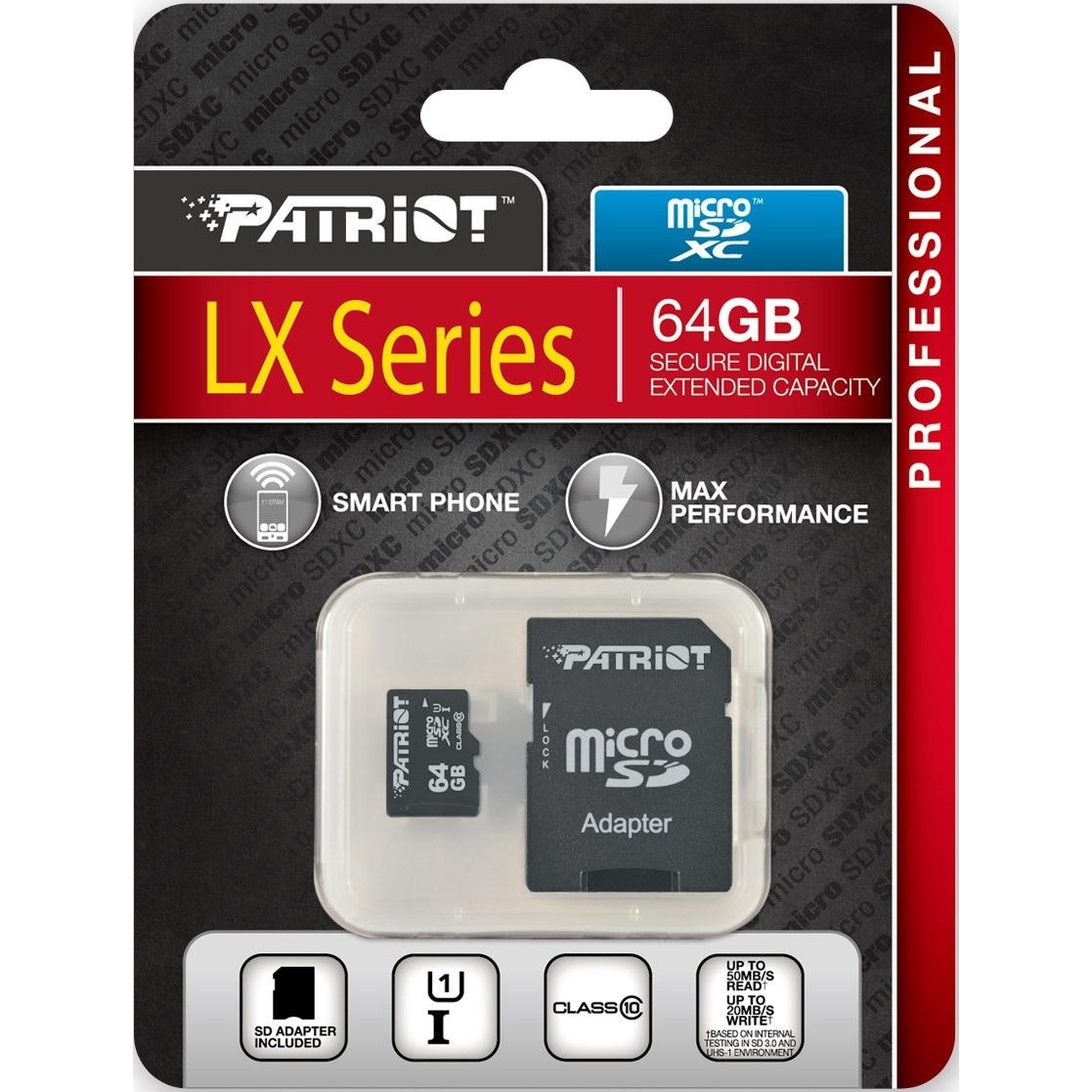 PATRIOT 64 GB microSDXC UHS-I + SD adapter PSF64GMCSDXC10 - зображення 1