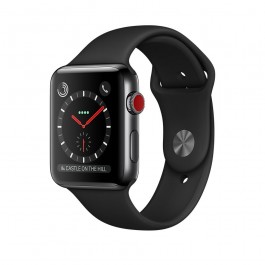   Apple Watch 42mm Series 3 Cellular Space Black Stainless Steel w. Black Sport b. (MQM02)