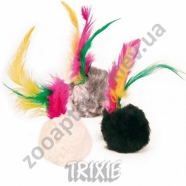 Trixie Мяч меховый с перьями 4126