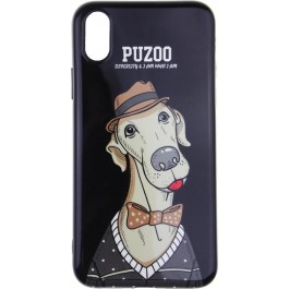 PUZOO TPU Glossy Shiny Powder Art dog iPhone X Black Bean