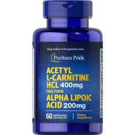 Puritan's Pride Acetyl L-Carnitine HCL 400 mg with Alpha Lipoic Acid 200 mg 60 caps