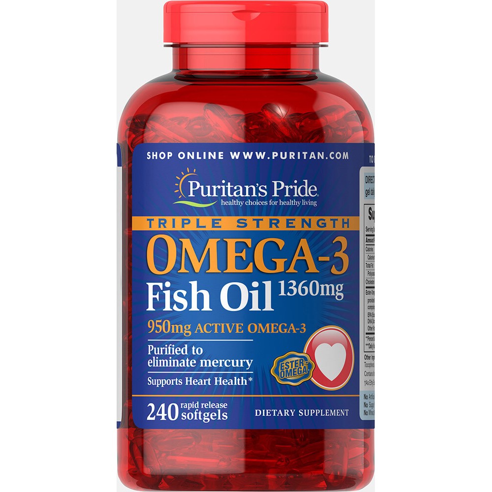 Puritan's Pride Triple Strength Omega-3 Fish Oil 1360 mg 240 caps - зображення 1