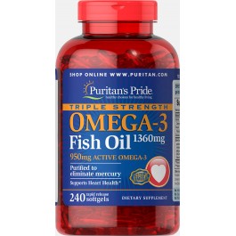 Puritan's Pride Triple Strength Omega-3 Fish Oil 1360 mg 240 caps
