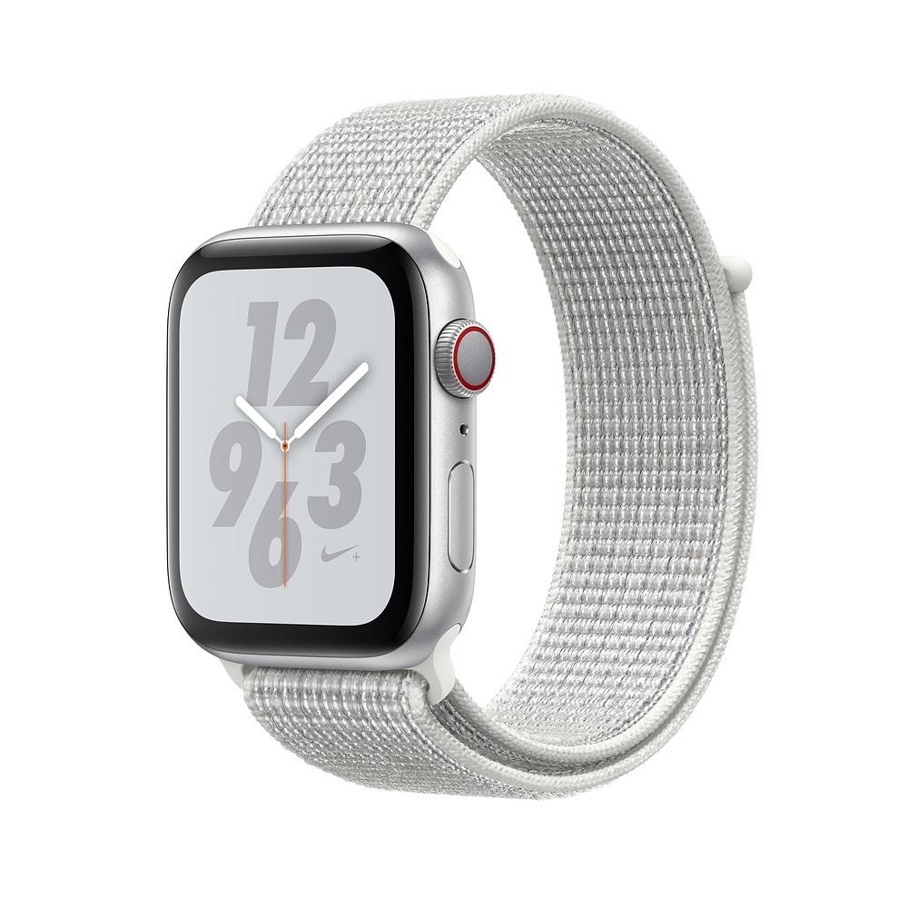 Apple Watch Nike+ Series 4 GPS + LTE 44mm Silver Alum. w. Summit White Nike Sport l. Silver Alum. (MTXA2) - зображення 1