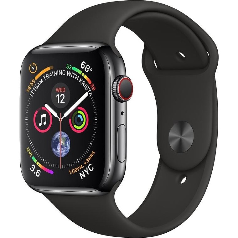 Apple Watch Series 4 GPS + LTE 44mm Black Steel w. Black Sport b. Black Steel (MTV52, MTX22) - зображення 1