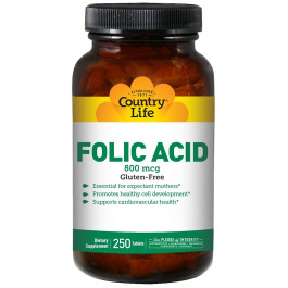 Country Life Folic Acid 800 mcg 250 tabs
