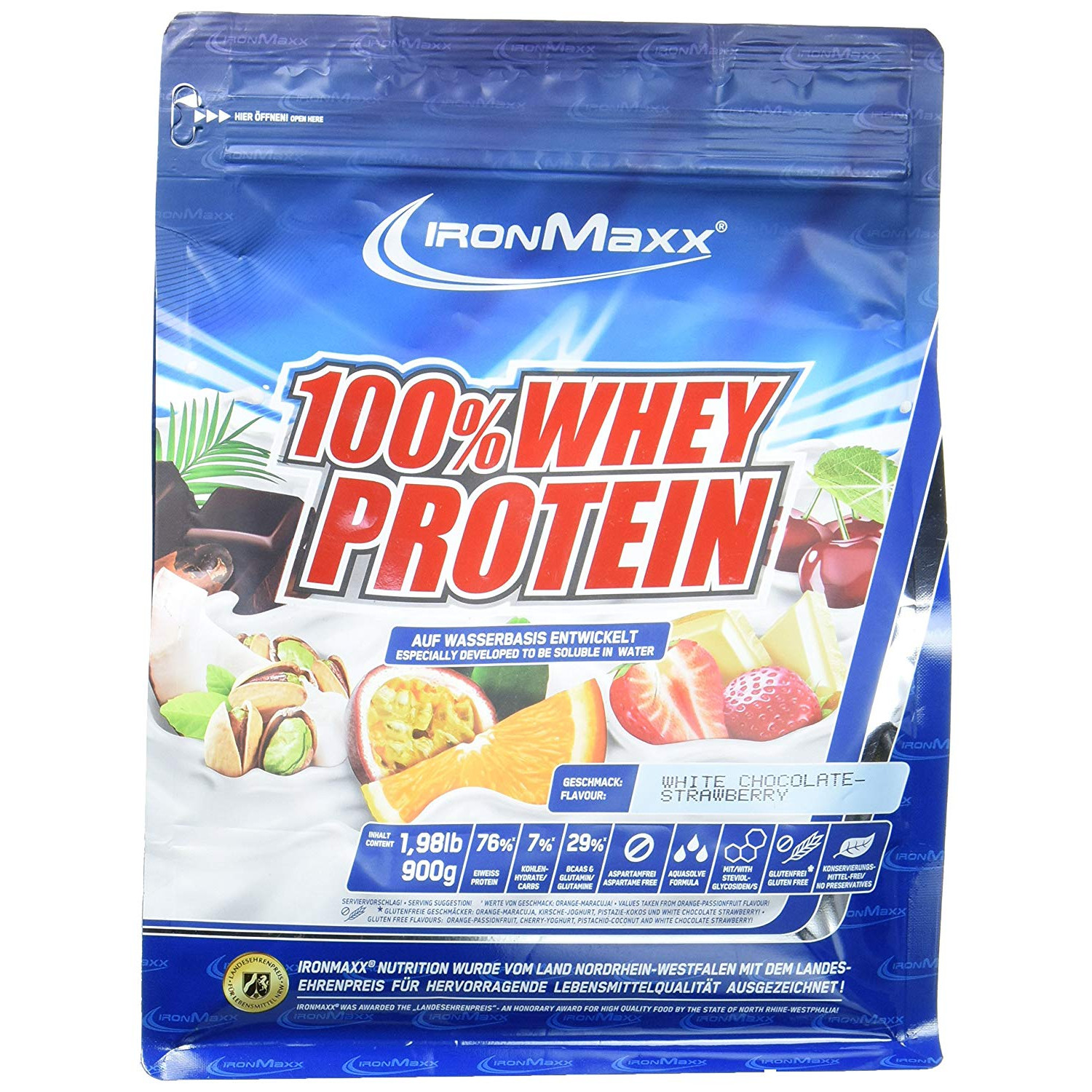 IronMaxx 100% Whey Protein 900 g /18 servings/ White Chocolate Strawberry - зображення 1