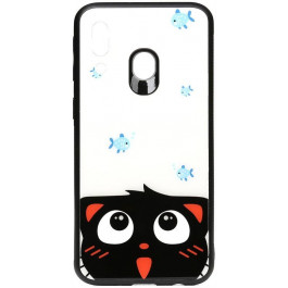   TOTO Cartoon Print Glass Case Samsung Galaxy M20 Cat and fish