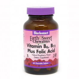 Bluebonnet Nutrition EarthSweet Chewables Vitamin B6, B12 Plus Folic Acid 60 tabs Natural Raspberry