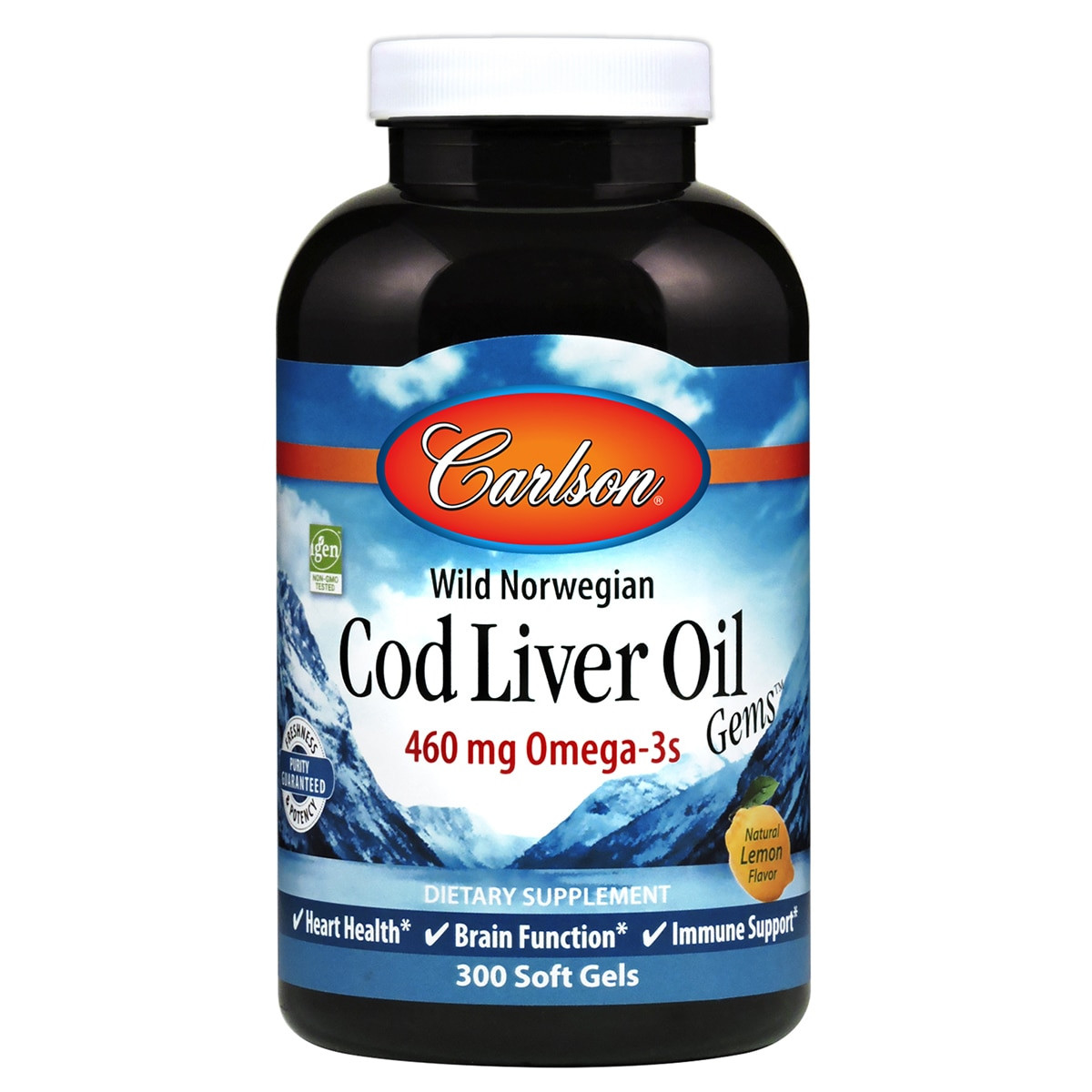 Carlson Labs Cod Liver Oil Gems 300 caps Natural Lemon - зображення 1