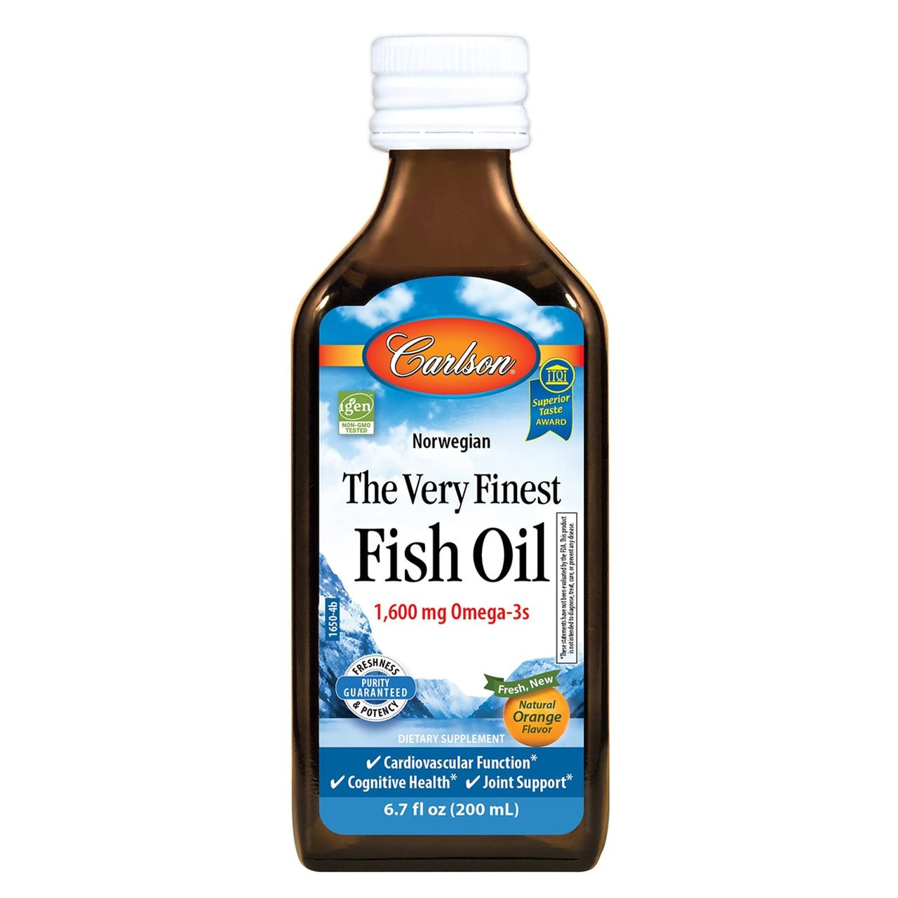 Carlson Labs The Very Finest Fish Oil Liquid 200 ml /40 servings/ Natural Orange - зображення 1