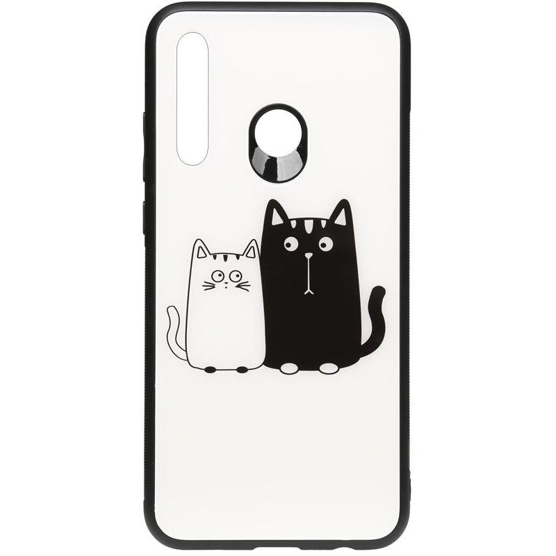 TOTO Cartoon Print Glass Case Huawei P Smart+ 2019 Cats White/Black - зображення 1