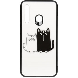   TOTO Cartoon Print Glass Case Huawei P Smart+ 2019 Cats White/Black