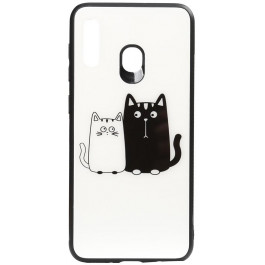 TOTO Cartoon Print Glass Case Huawei Y7 2019 Cats White/Black