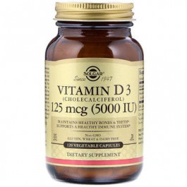   Solgar Vitamin D3 (Cholecalciferol) 125 mcg (5000 IU) 120 Veg Caps Витамин D-3 (SOL-03313)