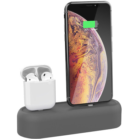 AHASTYLE Silicone Stand 2 in 1 for Apple AirPods and iPhone - Gray (AHA-01550-GRY) - зображення 1