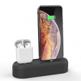 AHASTYLE Silicone Stand 2 in 1 for Apple AirPods and iPhone - Black (AHA-01550-BLK)
