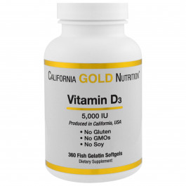 California Gold Nutrition Vitamin D3 125 mcg /5,000 IU/ 360 caps