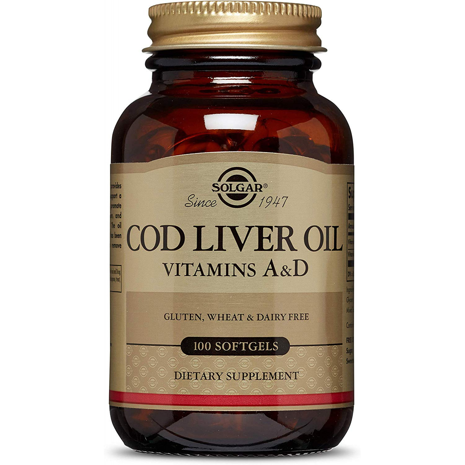 Solgar Cod Liver Oil Softgels /Vitamin A & D Supplement/ 100 caps - зображення 1