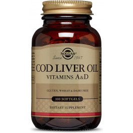 Solgar Cod Liver Oil Softgels /Vitamin A & D Supplement/ 100 caps