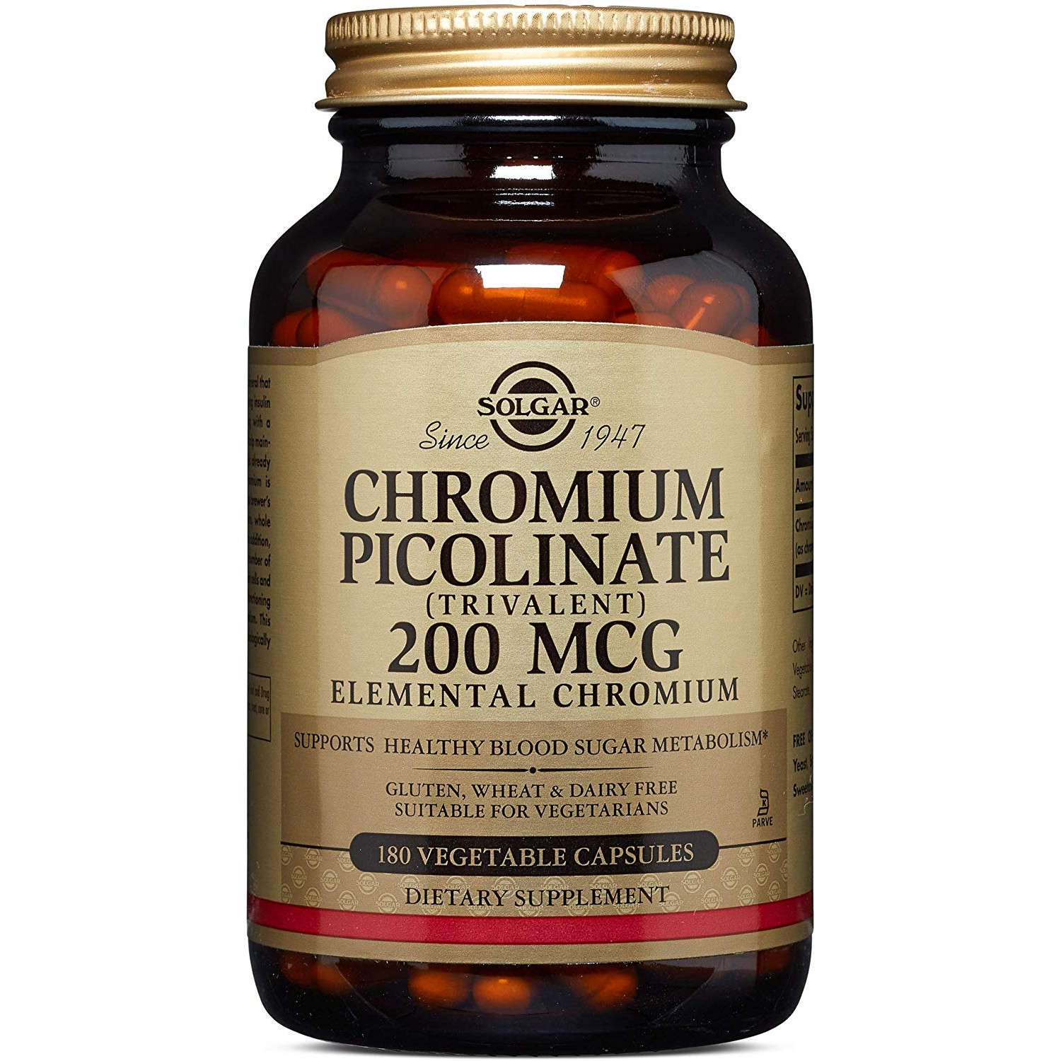 Solgar Chromium Picolinate 200 mcg Vegetable Capsules 180 tabs - зображення 1