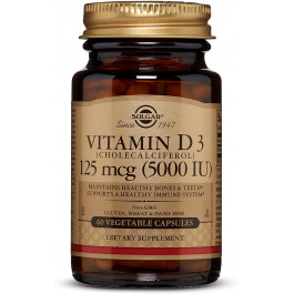   Solgar Vitamin D3 125 mcg /5,000 IU/ Vegetable Capsules 60 caps