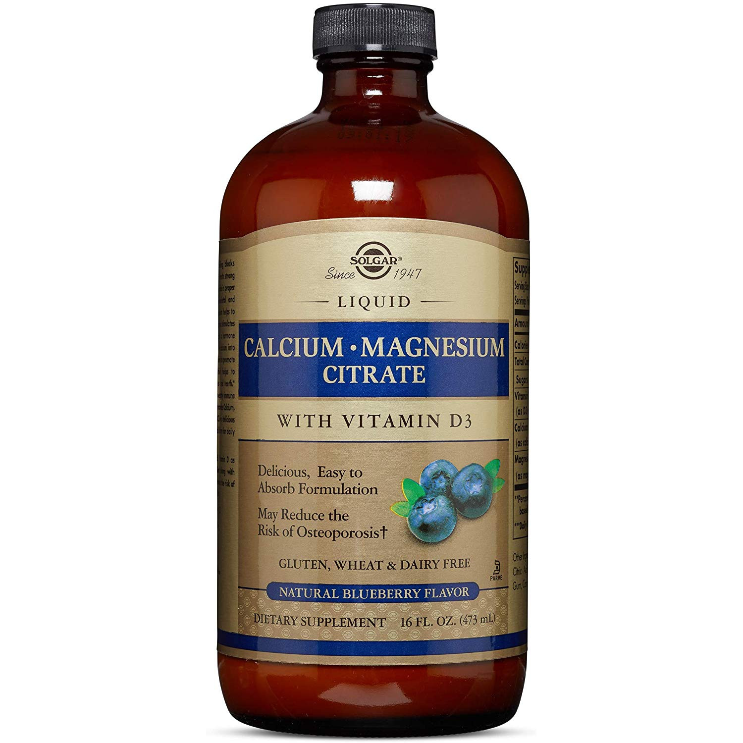 Solgar Liquid Calcium Magnesium Citrate with Vitamin D3 473 ml /32 servings/ Natural Blueberry - зображення 1