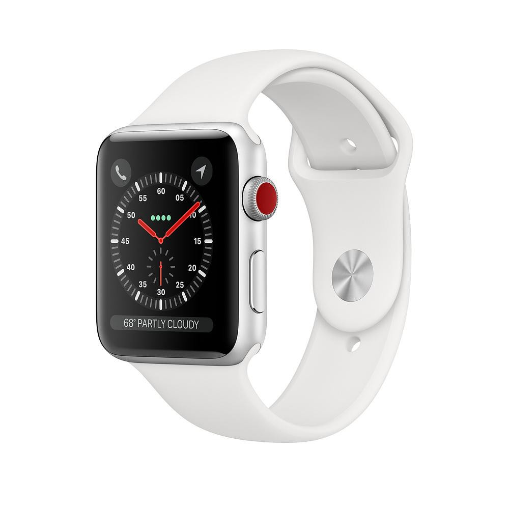 Apple Watch Series 3 GPS + Cellular 38mm Silver Aluminum Case with White Sport Band (MTGG2) - зображення 1