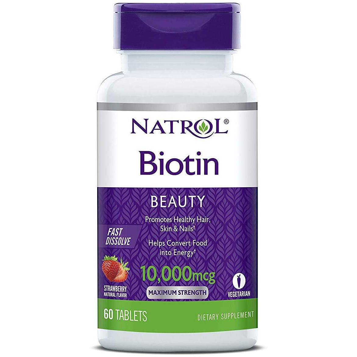 Natrol Biotin Fast Dissolve 10,000 mcg 60 tabs Strawberry - зображення 1