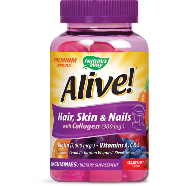 Nature's Way Alive! Hair, Skin & Nails Premium with Collagen Gummies 60 tabs Strawberry - зображення 1