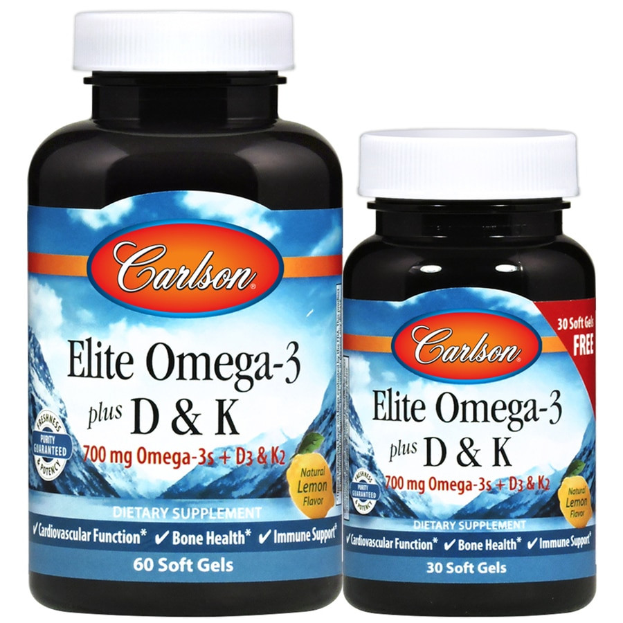 Carlson Labs Elite Omega-3 + D & K 90 caps /60+30 caps/ Lemon - зображення 1