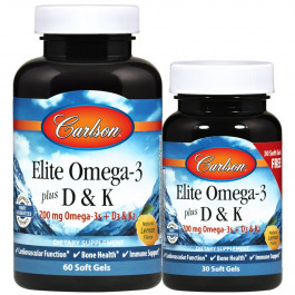 Carlson Labs Elite Omega-3 + D & K 90 caps /60+30 caps/ Lemon