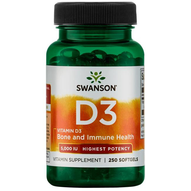 Swanson Vitamin D3 - Higher Potency 5,000 IU /125 mcg/ 250 caps - зображення 1