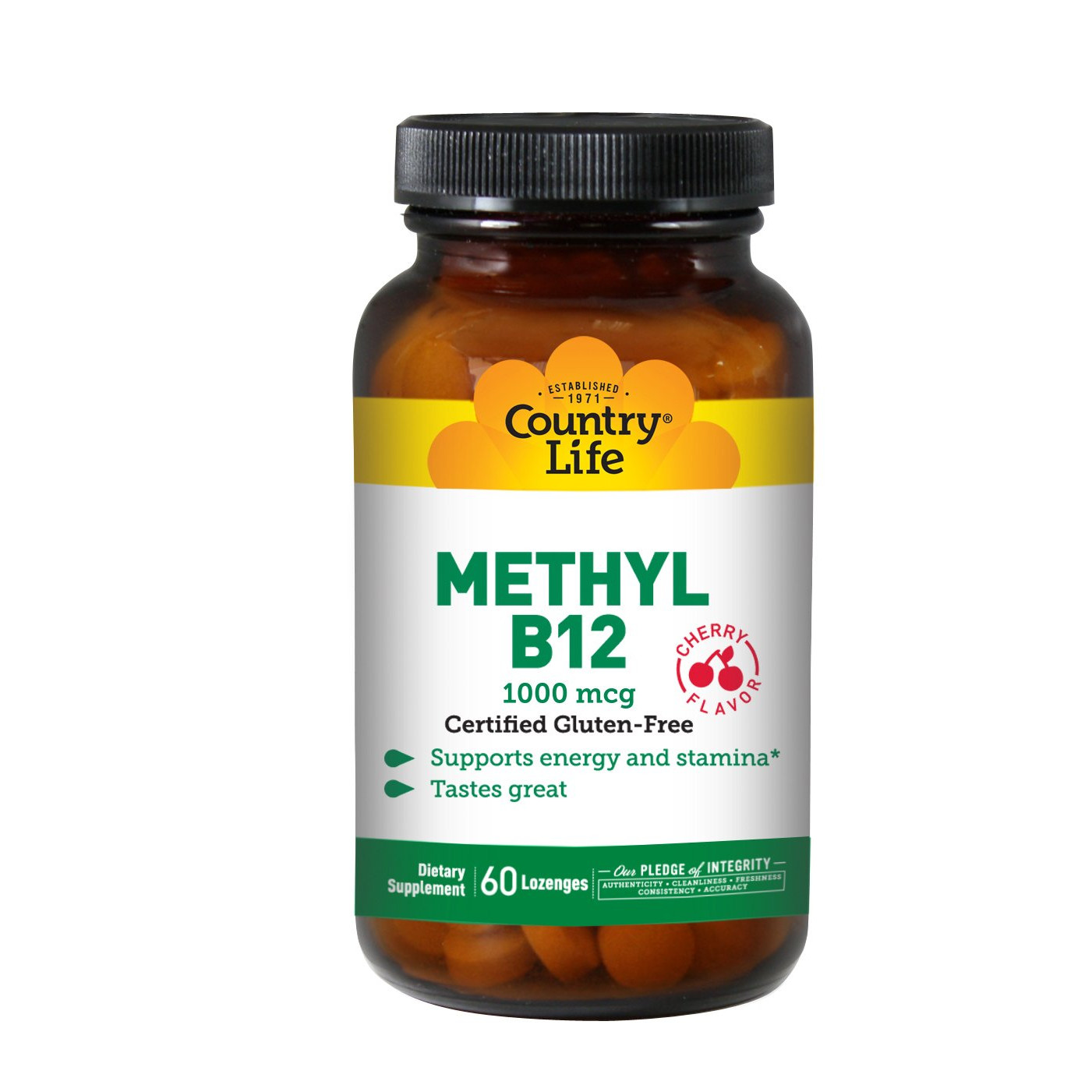 Country Life Methyl B12 Lozenges 1000 mcg 60 tabs Cherry - зображення 1