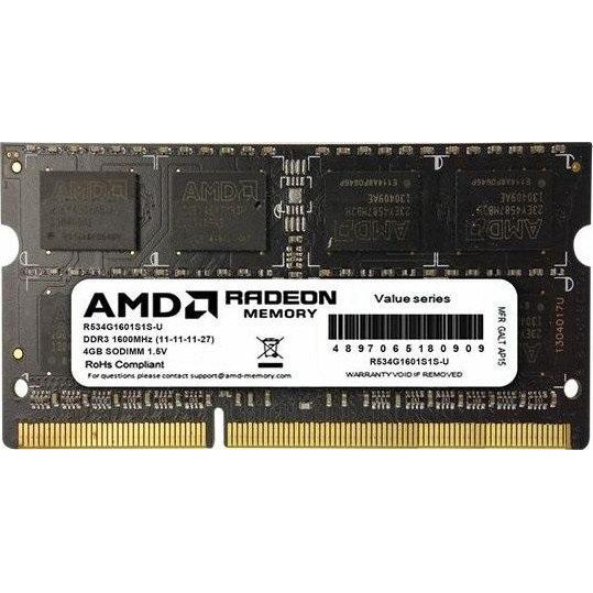 AMD 4 GB SO-DIMM DDR3 1600 MHz (R534G1601S1S-U) - зображення 1