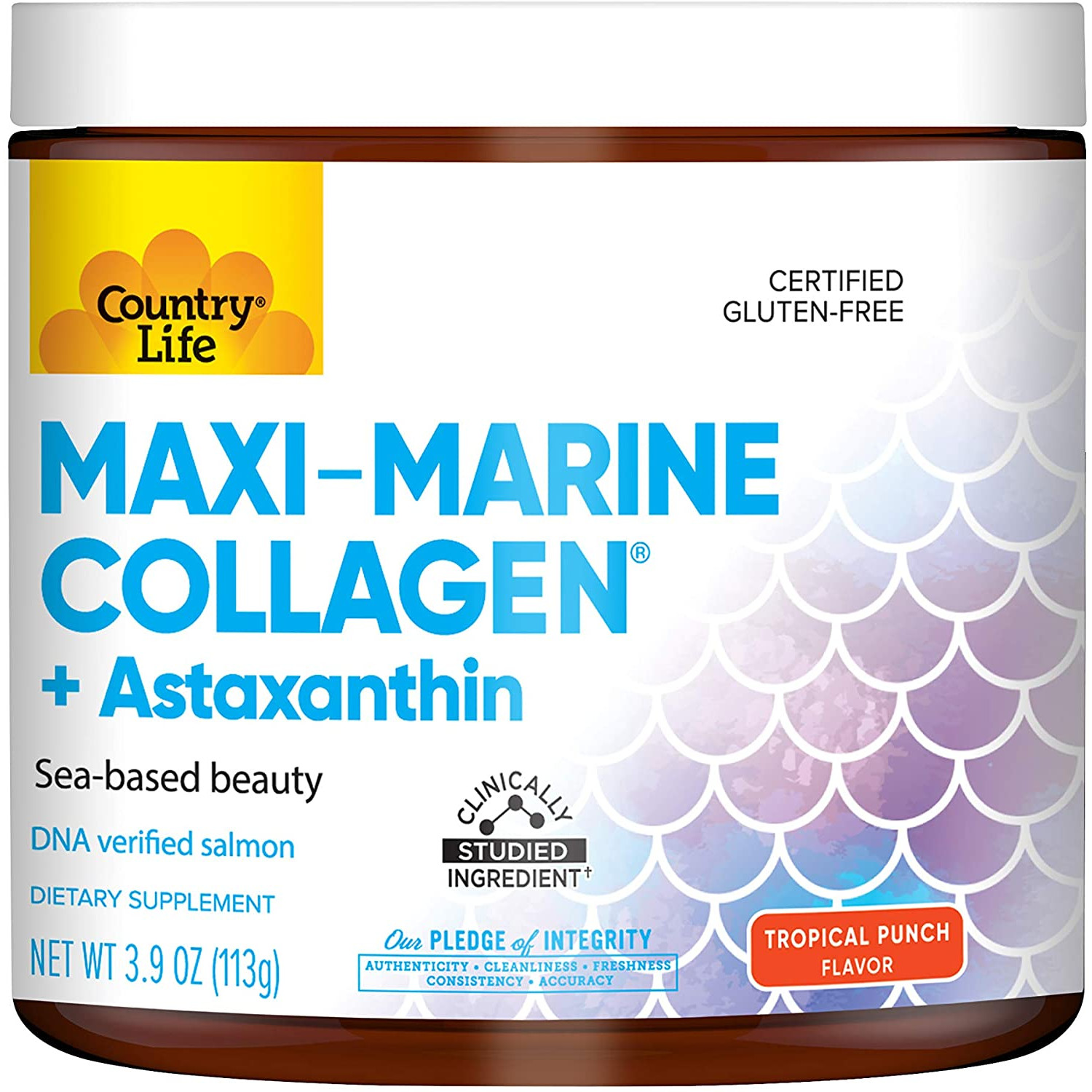 Country Life Maxi-Marine Collagen + Astaxanthin 113 g /30 servings/ Tropical Punch - зображення 1
