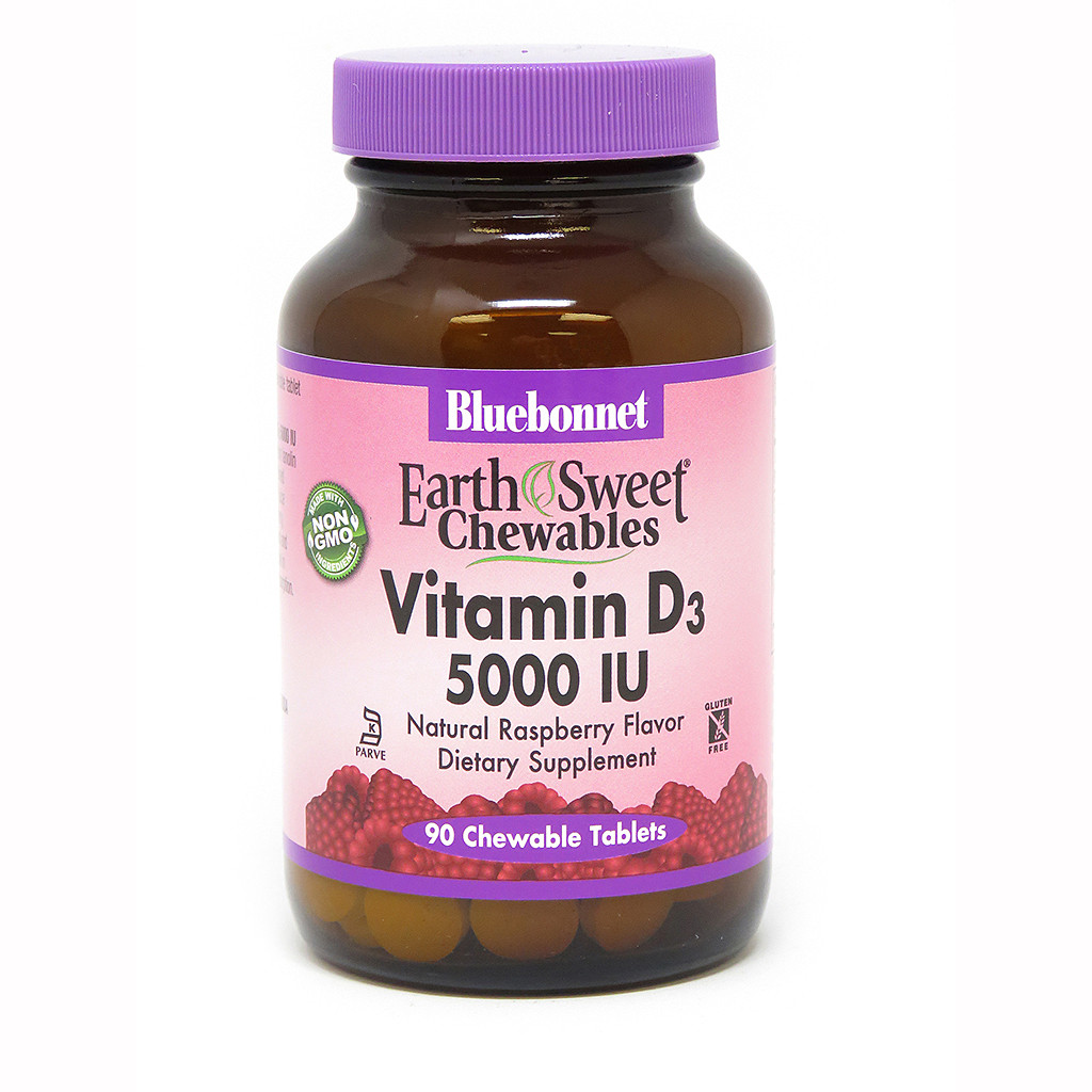 Bluebonnet Nutrition EarthSweet Chewables Vitamin D3 5000 IU 90 tabs Natural Raspberry - зображення 1