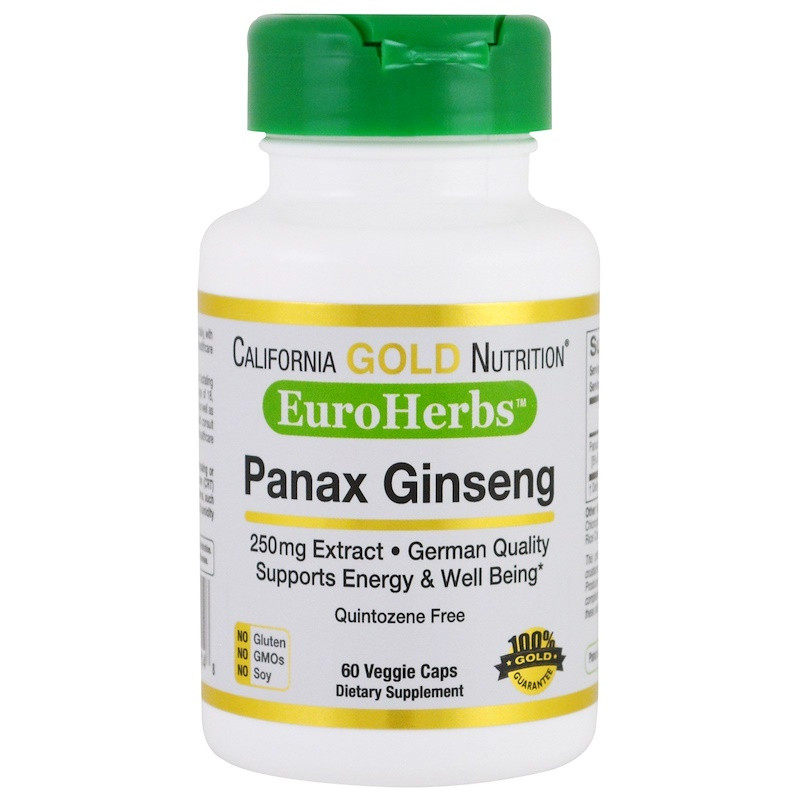 California Gold Nutrition EuroHerbs Panax Ginseng Extract 250 mg 60 caps - зображення 1