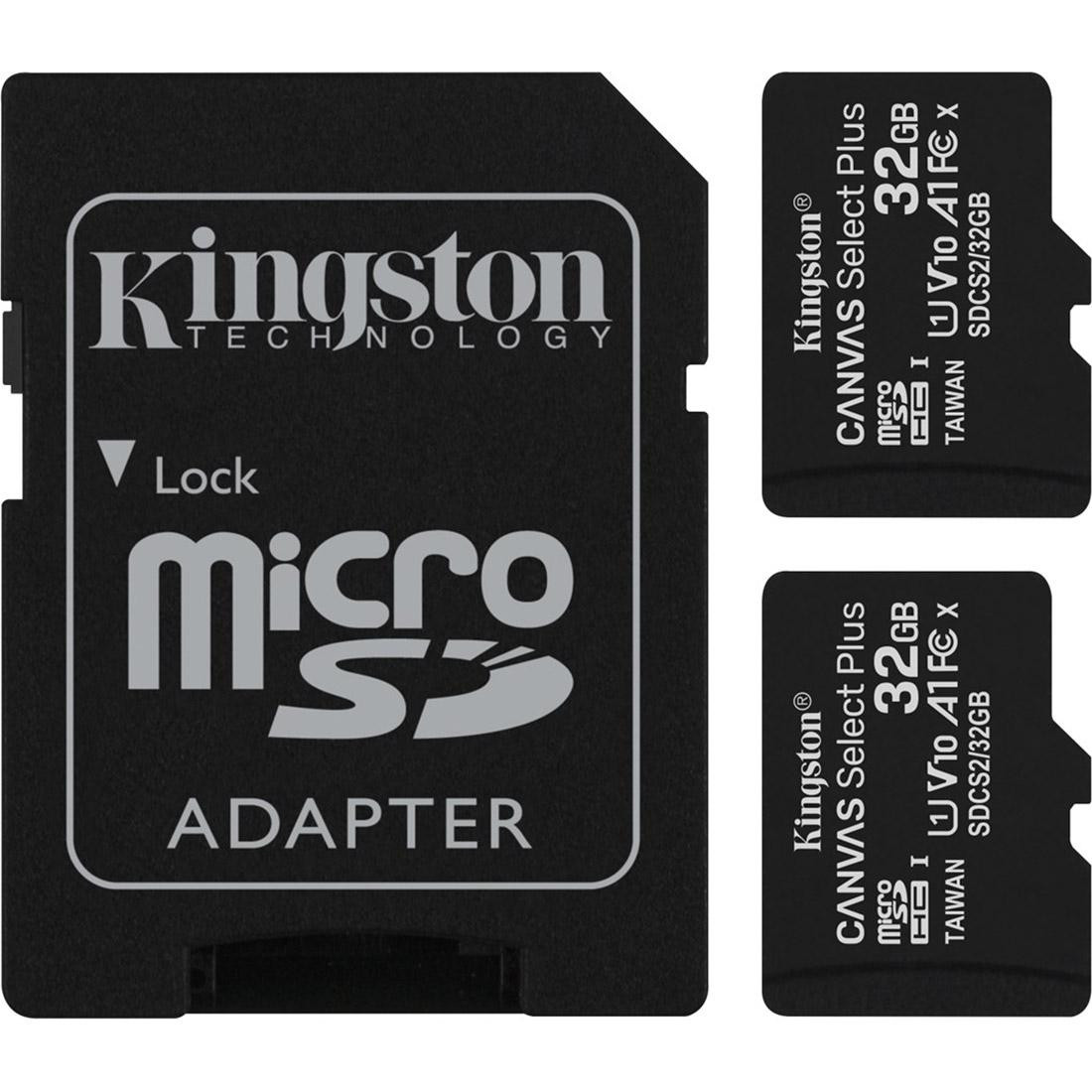 Kingston 32 GB microSDHC Canvas Select Plus UHS-I V10 A1 Class 10 2-pack + SD-adapter (SDCS2/32GB-2P1A) - зображення 1