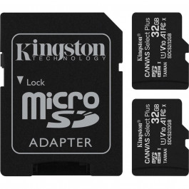 Kingston 32 GB microSDHC Canvas Select Plus UHS-I V10 A1 Class 10 2-pack + SD-adapter (SDCS2/32GB-2P1A)