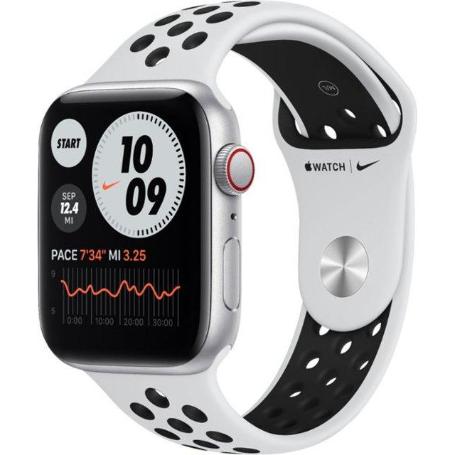 Apple Watch Nike SE GPS + Cellular 44mm Silver Aluminum Case w. Pure Platinum/Black Nike Sport B. (MG043) - зображення 1