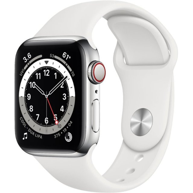 Apple Watch Series 6 GPS + Cellular 40mm Silver Stainless Steel Case w. White Sport B. (M02U3) - зображення 1