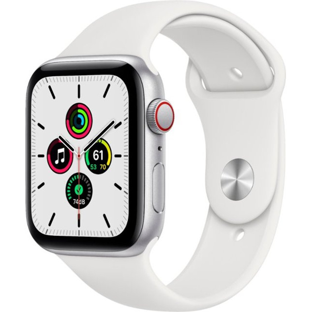 Apple Watch SE GPS + Cellular 44mm Silver Aluminum Case with White Sport B. (MYEM2) - зображення 1