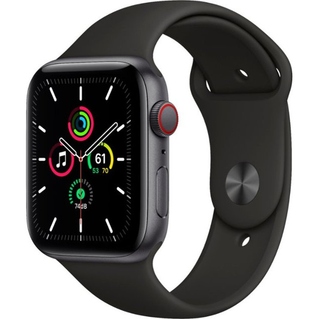 Apple Watch SE GPS + Cellular 44mm Space Gray Aluminum Case with Black Sport B. (MYER2) - зображення 1