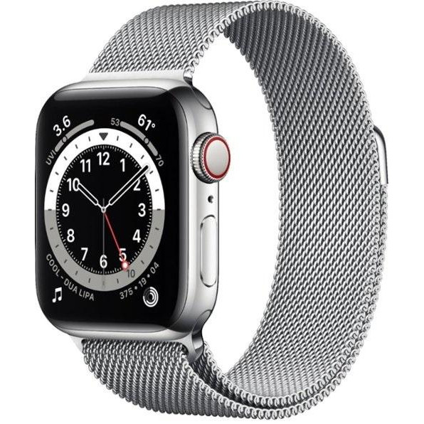 Apple Watch Series 6 GPS + Cellular 40mm Silver Stainless Steel Case w. Silver Milanese L. (M02V3) - зображення 1