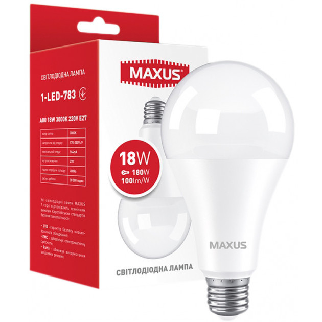 MAXUS LED A80 18W 3000K 220V E27 (1-LED-783) - зображення 1