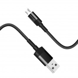 Grand-X USB-micro USB 3A 1m CU Fast Сharge Black защита - ткан оплетка (FM-03)