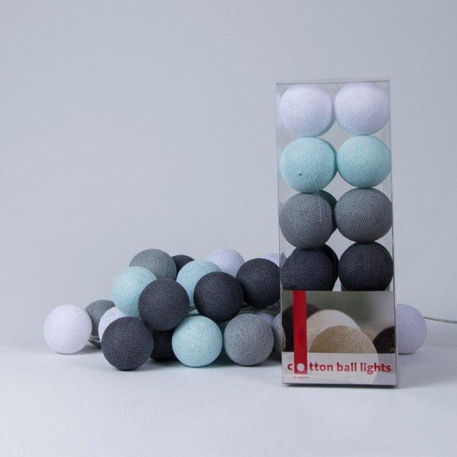 Cotton Ball Lights Гирлянда на 50 шаров 7,5м, Aqua-Grey - зображення 1